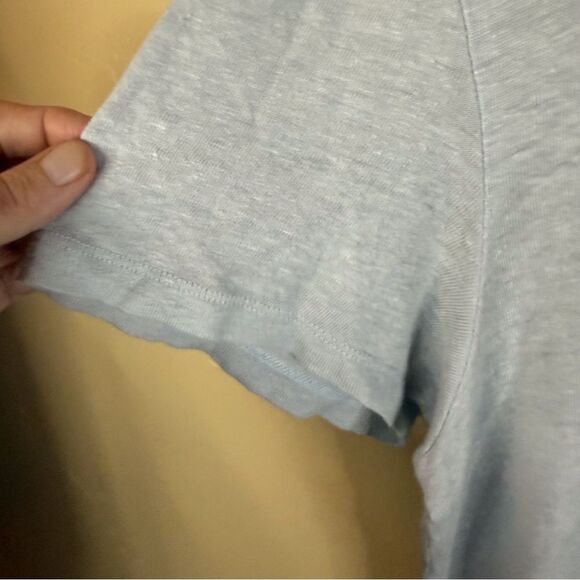 Sandro Paris Mens Linen Baby Blue Size Large Polo Small Flaw Preppy Grunge‎ Boho - Picture 4 of 7